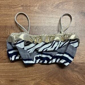 Tommy Bahama Girls Blue White Metallic Gold Striped Ruffled Bikini Top Size 7